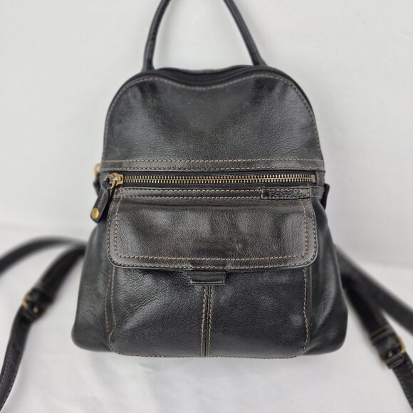 Vintage Fossil Small Black Leather Mini Back Pack - Picture 1 of 16